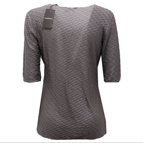 Emporio Armani Gray Jacquard Round Collar T-shirt Sz 36 (US 0), Made in Italy - Picture 2 of 11